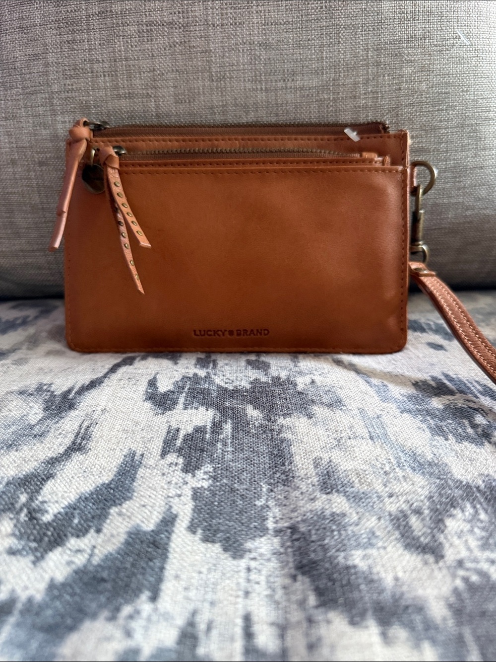 Lucky Brand Cognac Leather Wristlet Clutch